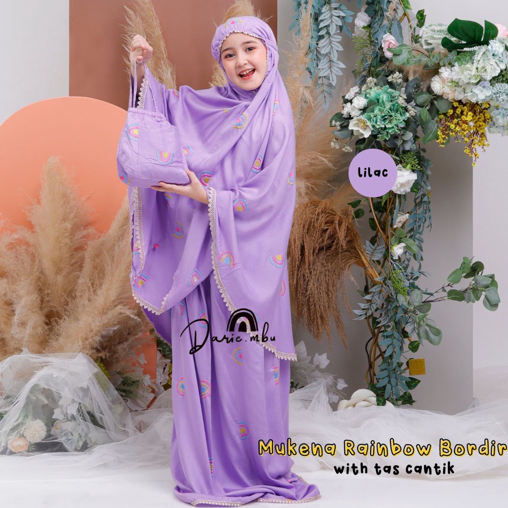 Mukena Anak Tanggung Remaja Bordir Rainbow  Tas Cantik Pelangi Katun Rayon Premium