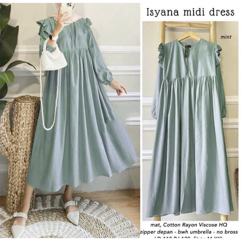 ISYANA DRESS MIDI KATUN RAYON DRESS VINTAGE DRESS KOREA STYLE