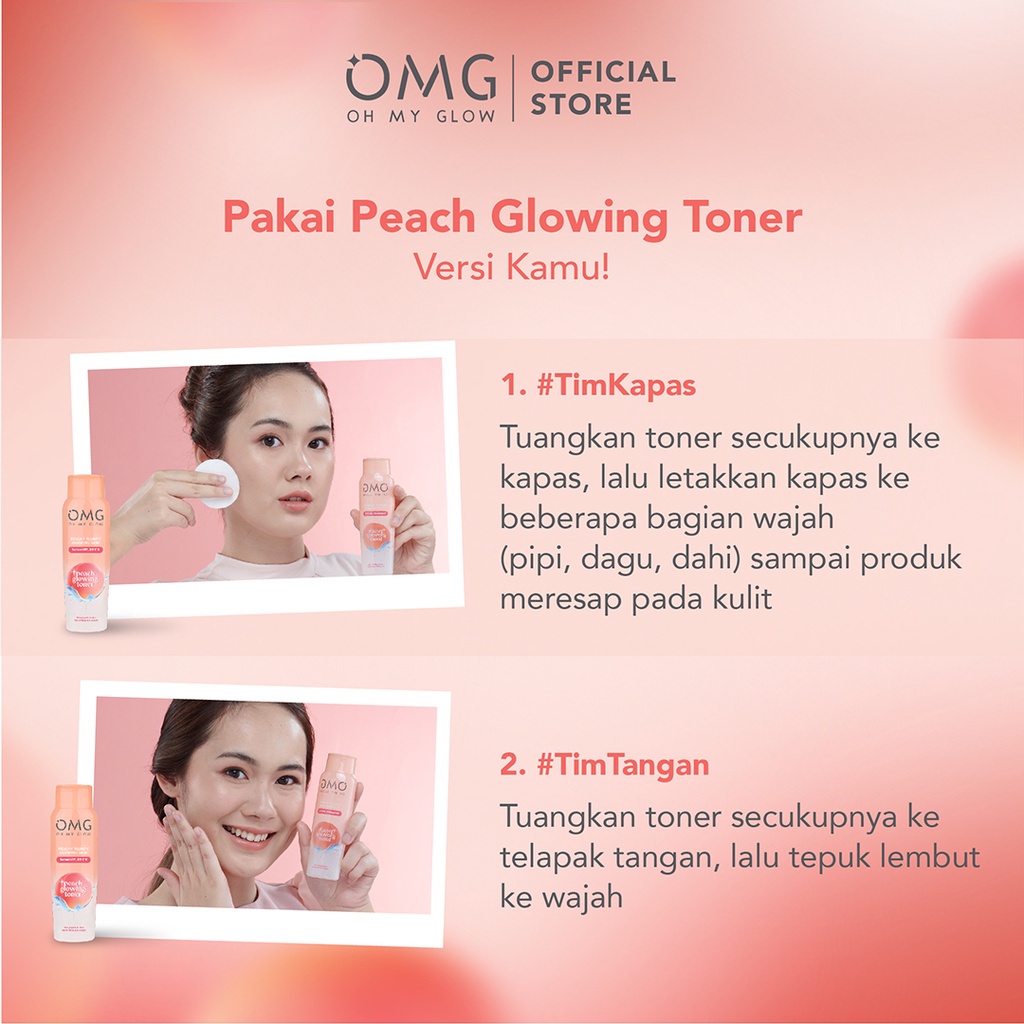 RUMAH CANTIK 354 OMG Oh My Glow Duo (Peach Glowing Toner &amp; Cream) - Toner Multifungsi dan Moisturizer Pelembab Wajah Untuk Wajah Lebih