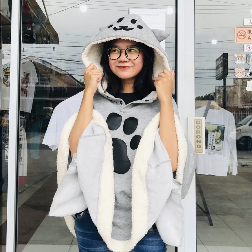 Hoodie Kawaii Neko Grey Jubah Kucing Premium