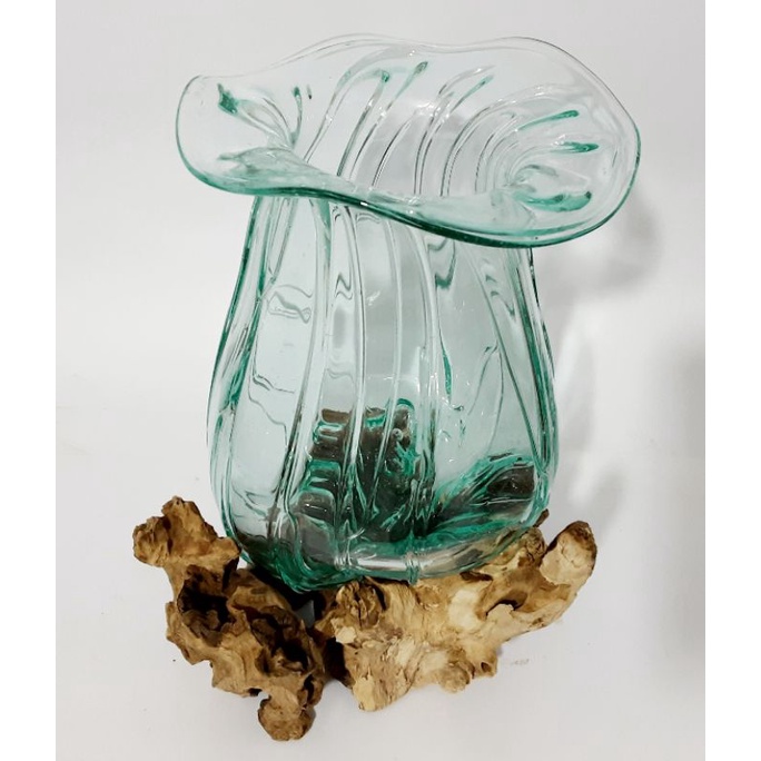 Vas Bunga / vas dengan kayu/ kaca tiup / aquascape/ vas variasi/ Vas kaca