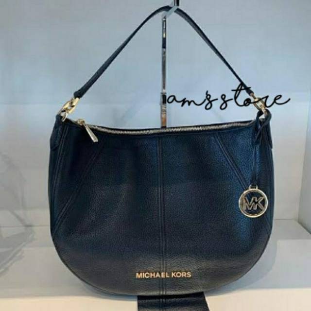 MK Bedford Leather Medium Crescent Shoulder Bag BLACK