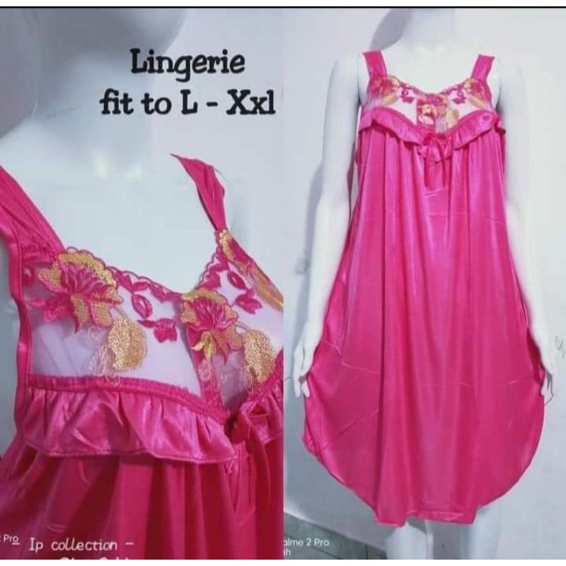 IP39 Baju tidur wanita seksi hot Daster Bordir bunga satin jumbo UNDR102 satin kembang