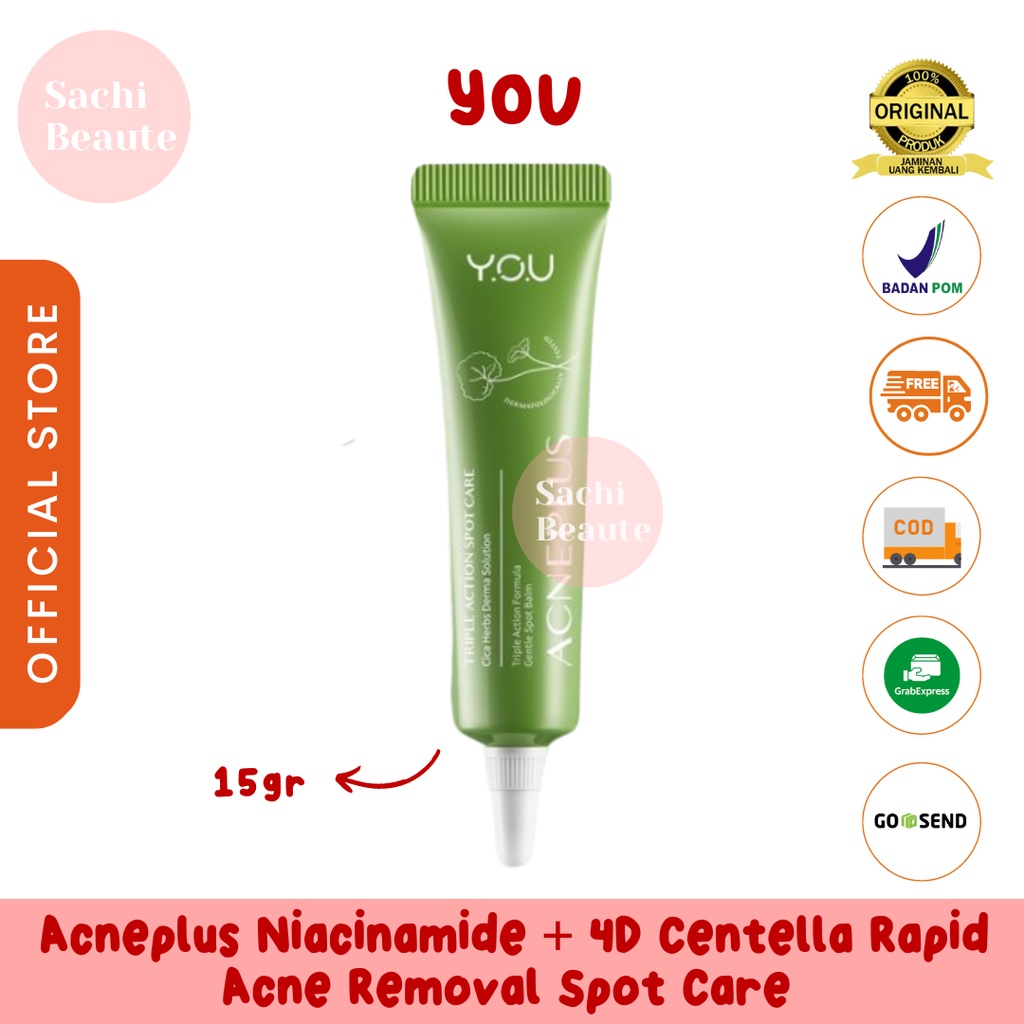 YOU Y.O.U Acneplus Niacinamide + 4D Centella Rapid Acne Removal Spot Care 15 gr | Obat Cream Krim Anti Jerawat