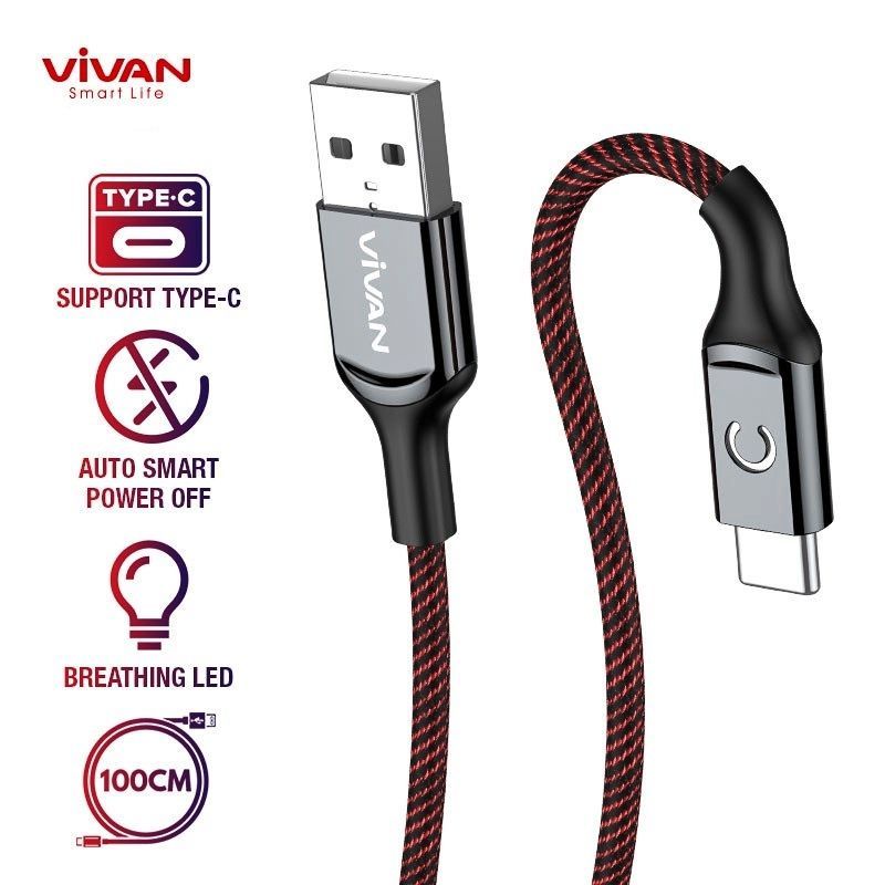 Kabel Data Usb Type C 3A Max LED Fast Charge Smart Power Cable By Vivan[V-ZC]