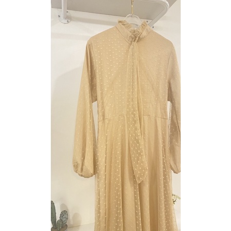 Delina Creamy Dress ( Gamis lebaran dress lebaran cream nude )