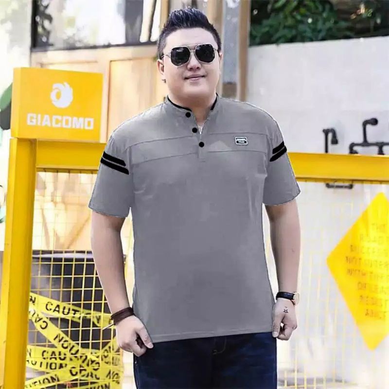 busana pria kaos jumbo Big size berkerah distro lengan pendek pria