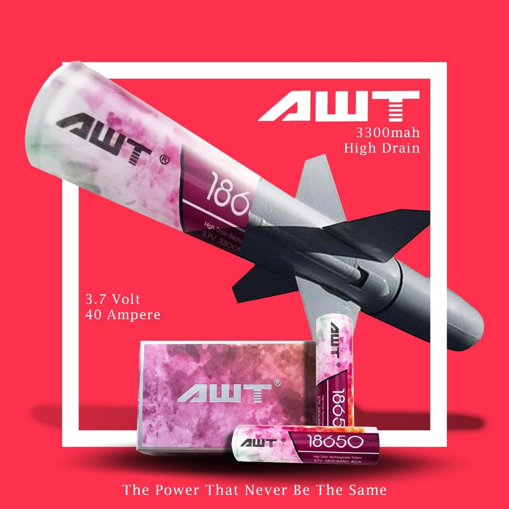 Baterai LION 18650 AWT 3300 mAH 40A Authentic