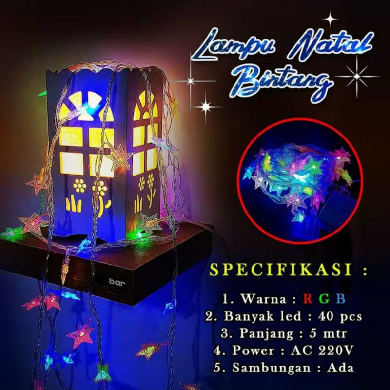 Lampu Natal Bintang 40 LED Panjang 5 Meter