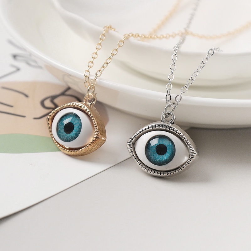 Kalung Rantai Panjang Dengan Liontin Bentuk Mata Setan Bahan Alloy Gaya Retro Punk Eropa Amerika