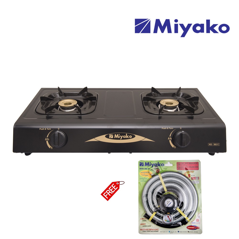 Miyako KG-302C Kompor Gas 2 Tungku FREE Paket Miyako Selang Gas Meter