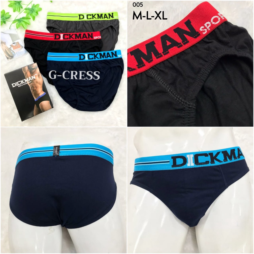 DICKMAN | CD Pria M, L, XL Celana Dalam Cowok (3pcs) Sempak/Brief Katun Polos Karet Besar Elastis/CD