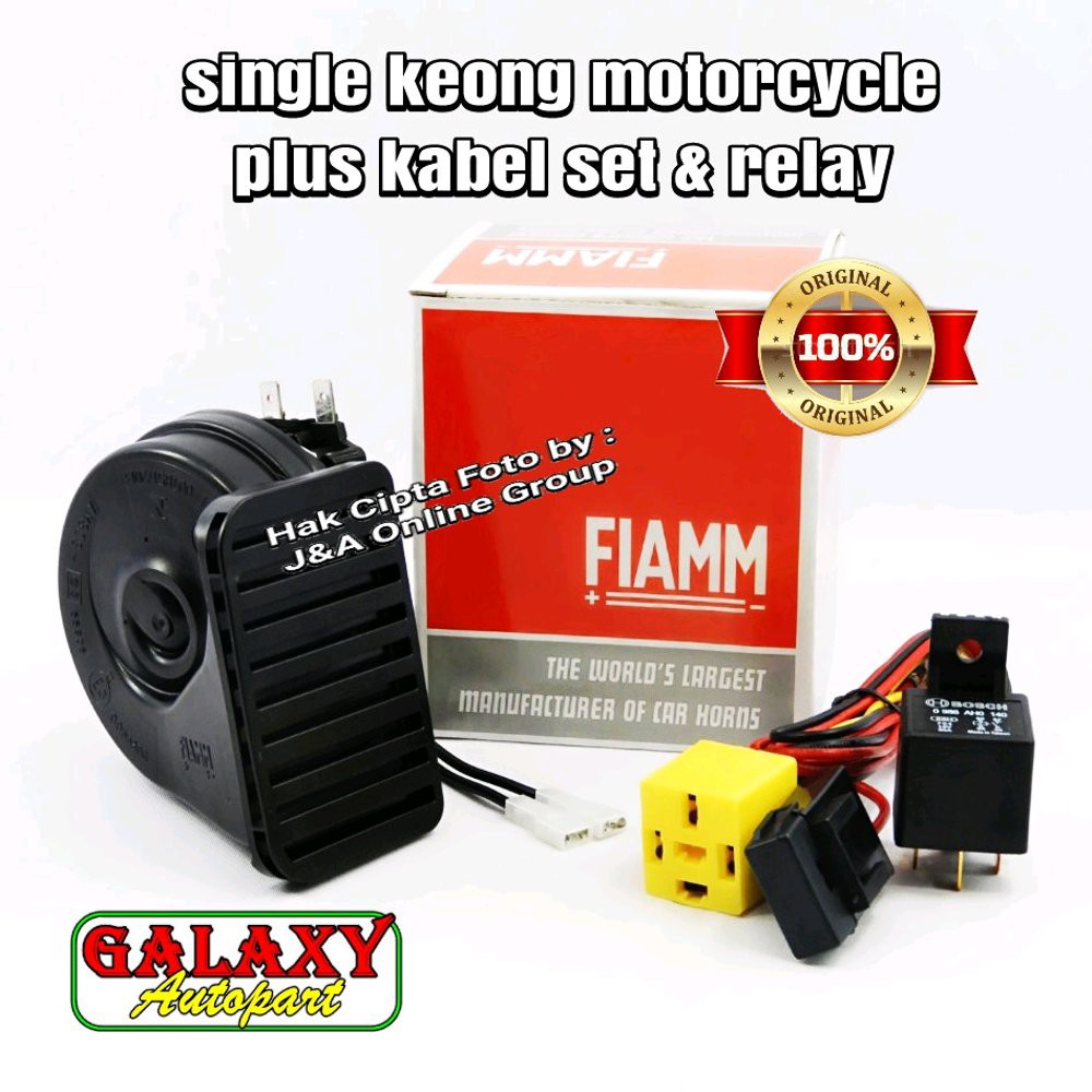 Klakson Single Keong FIAMM Original - Sepeda Motor - Plus Kabel Set Motor dan Relay Bosch