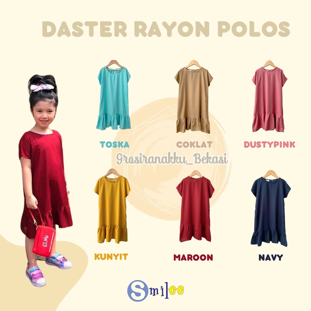 Daster Rayon Anak Polos Junior Mix Warna Size 6-10Tahun