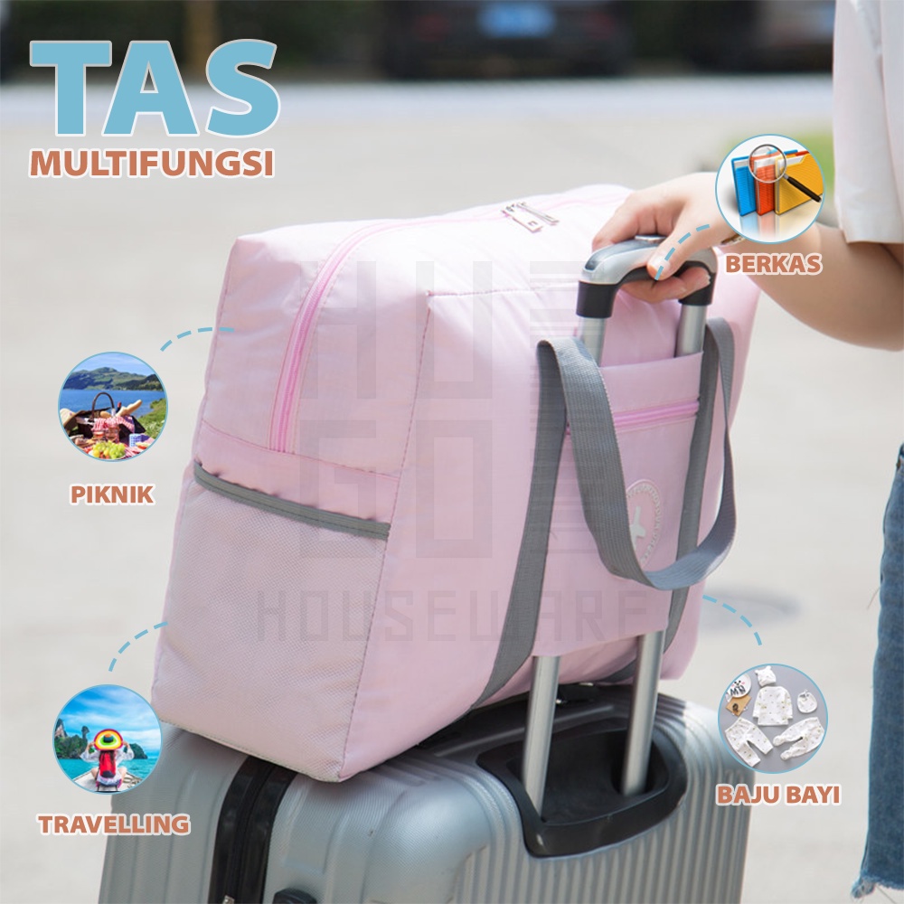 HUGO Tas Travel Besar Lipat Hand Carry Anti Air Travel Bag Fold Tas Koper Hand Carry Serbaguna Tebal