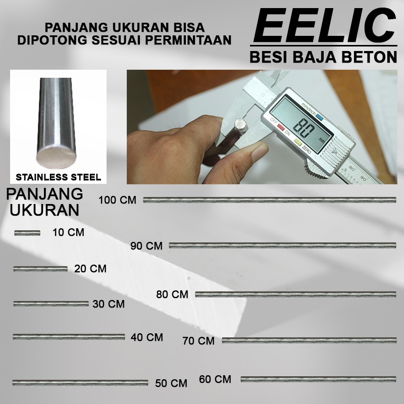 EELIC BEB-D8S BESI BETON BULAT ST42 POLOS STAINLESS STEEL 90MM COCOK UNTUK DIY MESIN-MESIN