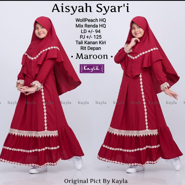 gamis syari anak dress anak gratis khimar aisyah maroon merah