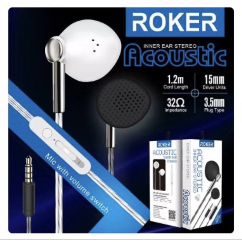 Handsfree ROKER Acoustic RK29K HeadSet Heavy Bass Earphone Mic 3.5mm