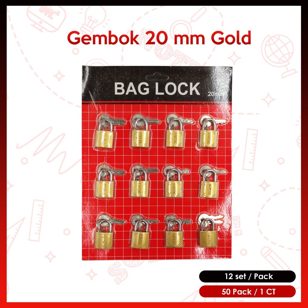 

gembok bag lock satuan emas 20 mm gold