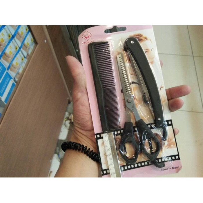 Vinztstore-Gunting Rambut Pemotong Rambut Alat Gunting Rambut Sisir Salon Sisir Satu Set 3 in 1