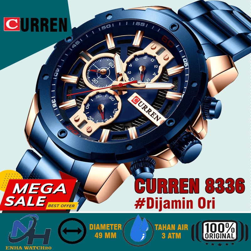Jam Tangan Pria Analog Premium CURREN 8336 Stainless Steel Chronograph Stopwatch Anti Air Murah Kere