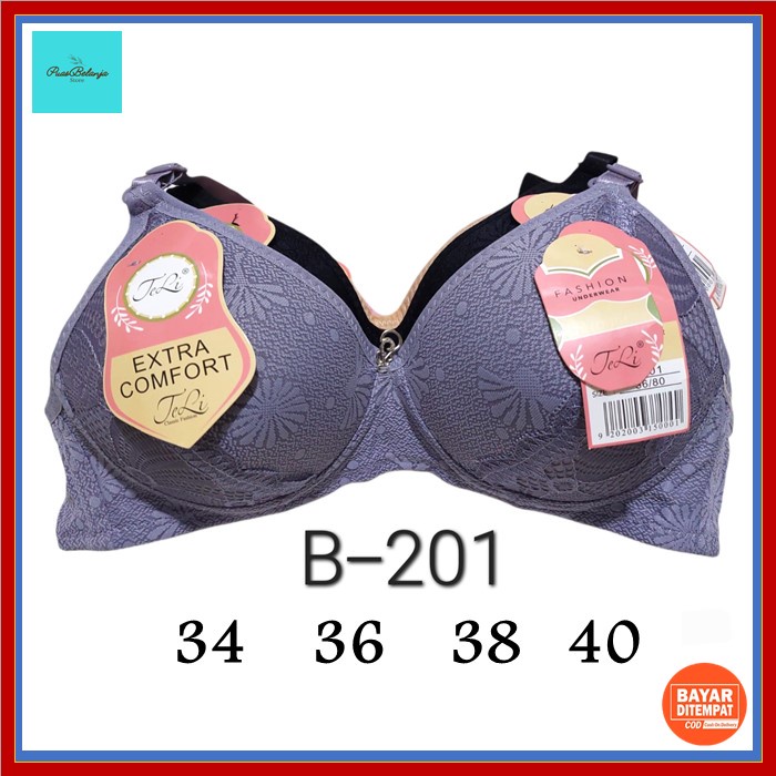 BH BRA Wanita Size 34-40 Tanpa Kawat B-201 Kait 2 Bra Fashion Brukat Bunga Premium BRA Jumbo Wanita CUP A TO B