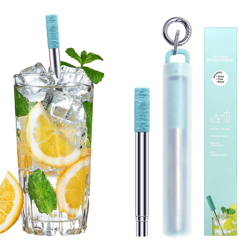 Set Sedotan Stainless Steel Teleskopik Multifungsi Portable Reusable Dengan Sikat Pembersih
