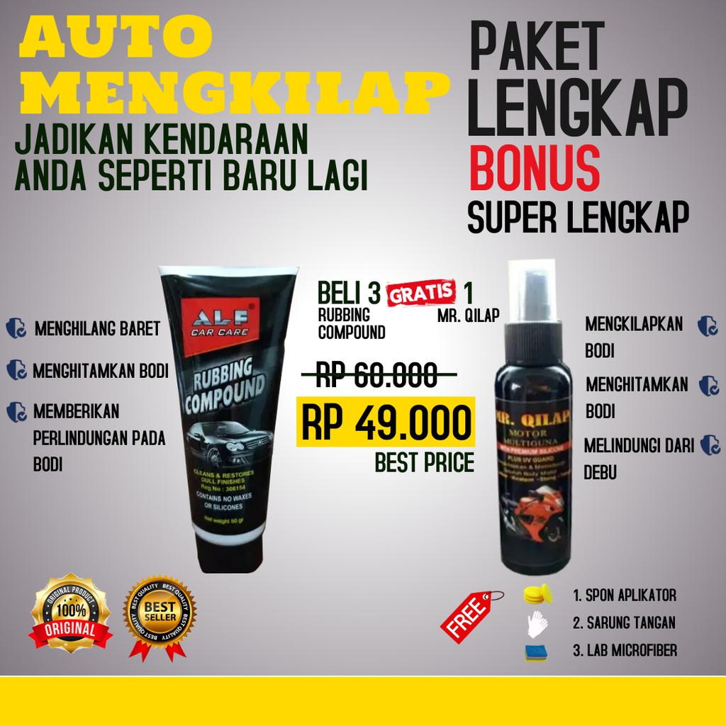 ALF Rubbing Compound Poles Penghilang Baret, Penghitam, dan Pengkilap Bodi Motor Mobil Berat 50gr