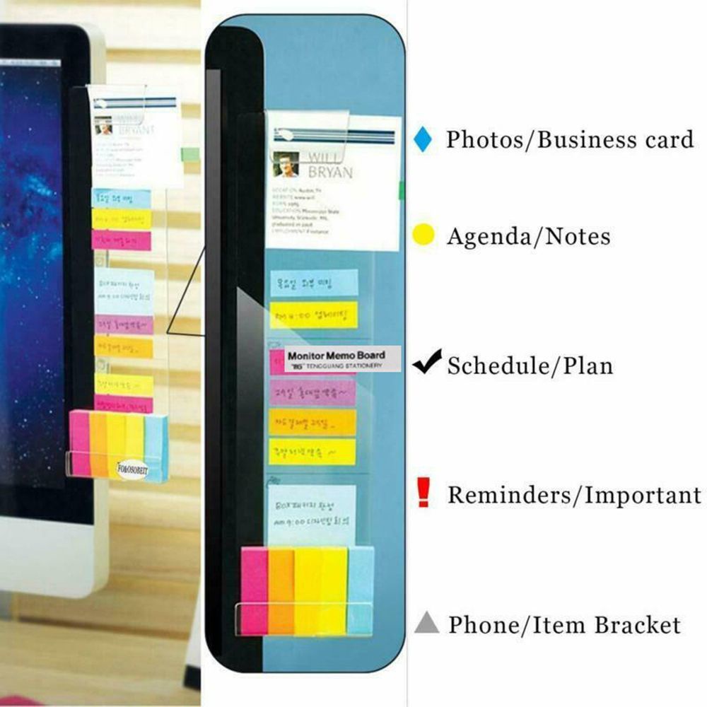 QUINTON Taps Card Holder Sticky Note Phone Holder Monitor Memo Board Home Stylish Transparent Acrylic Computer Screen Message Board/Multicolor