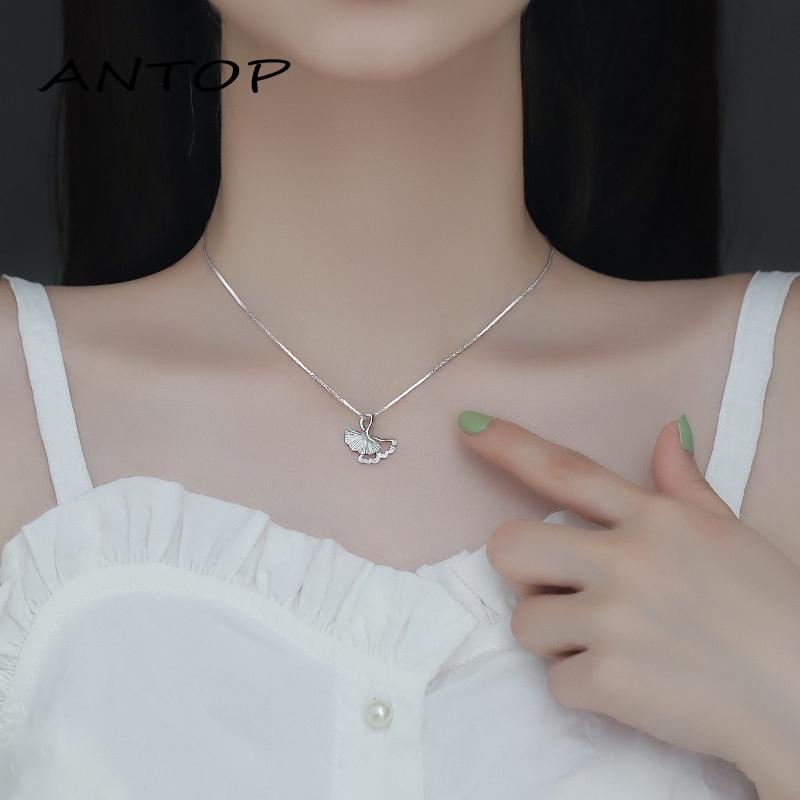 1 Pcs Korea Kalung Wanita Titanium Anti Karat Perak Ginkgo Biloba Melubangi Chain Necklace ANTOP