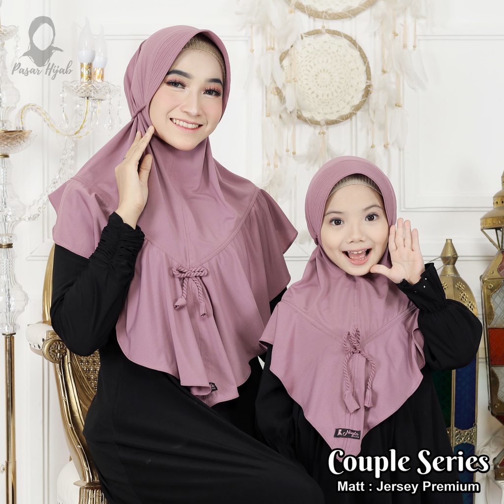 Kerudung Couple Pita Series Ibu dan Anak Hijab Instan Tali Kepang Jersey Airis Pasar Hija'b