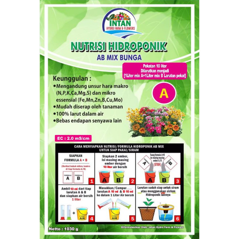 Nutrisi Hidroponik AB MIX Bunga Umum (Pekatan 10 Liter)