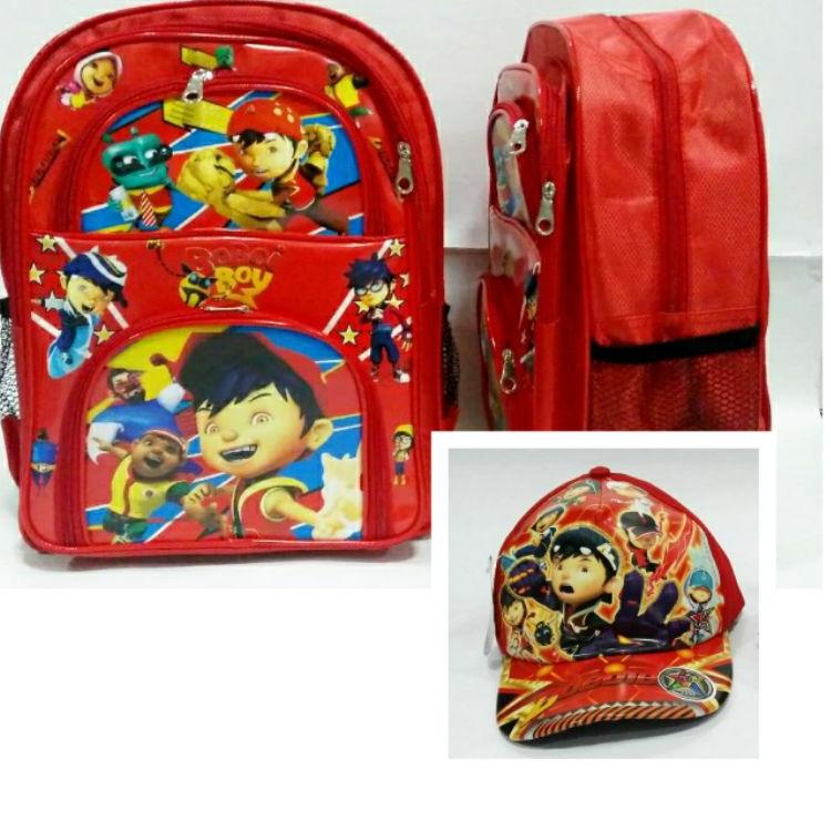 (vbii -514) Paket kado Topi dan Tas ransel backpack anak karakter Boboiboy boiboiboy Boboi Boboy boy