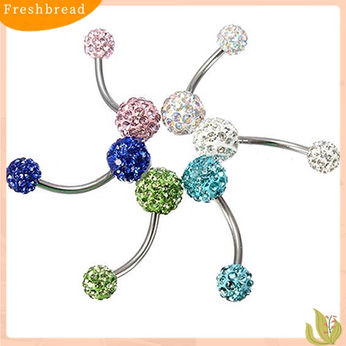 【Fresh】❀14G Surgical Stainless Steel Rhinestone Ball Navel Belly Bar Ring Body Piercing