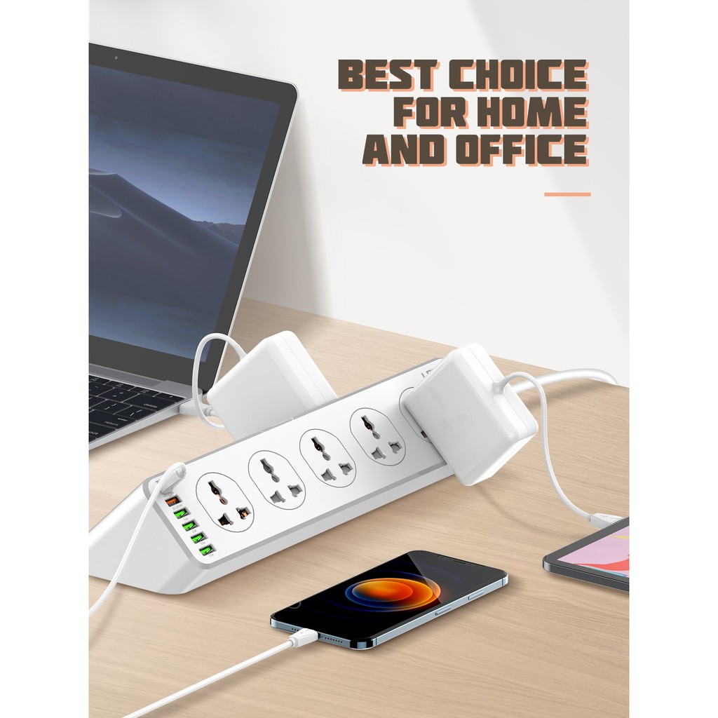 LDNIO SC10610 - Extension 10 Socket Plug + 6 USB Port 30W Max - Colokan Listrik Stop Kontak 10 Lubang &amp; 6 Port USB