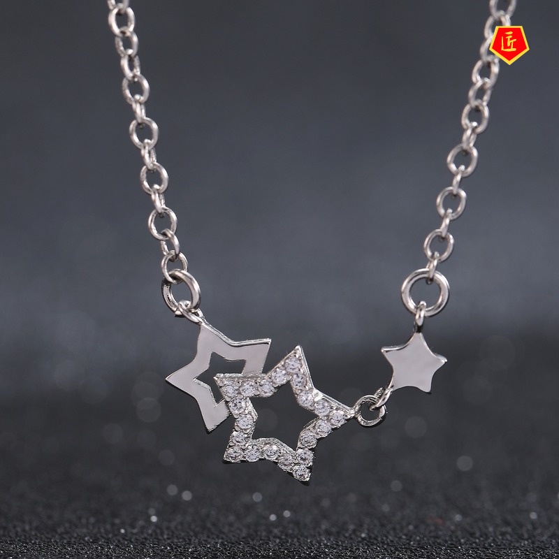 [Ready Stock]Five-Pointed Star Diamond-Studded Necklace Female Korean Simple and Sweet