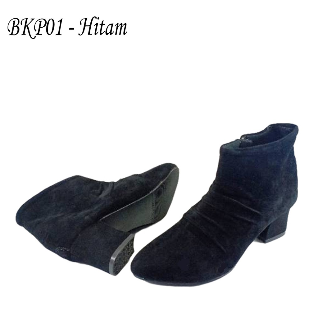 EMYE BKP01 Sepatu Heels Boots Wanita 5cm Bahan Beludru Lembut Terbaru 2021