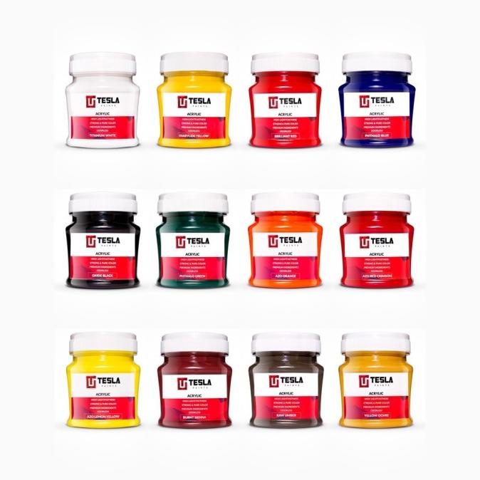 

Tesla paints 125 ml set of 12 cat akrilik - acrylic paints ---READY---