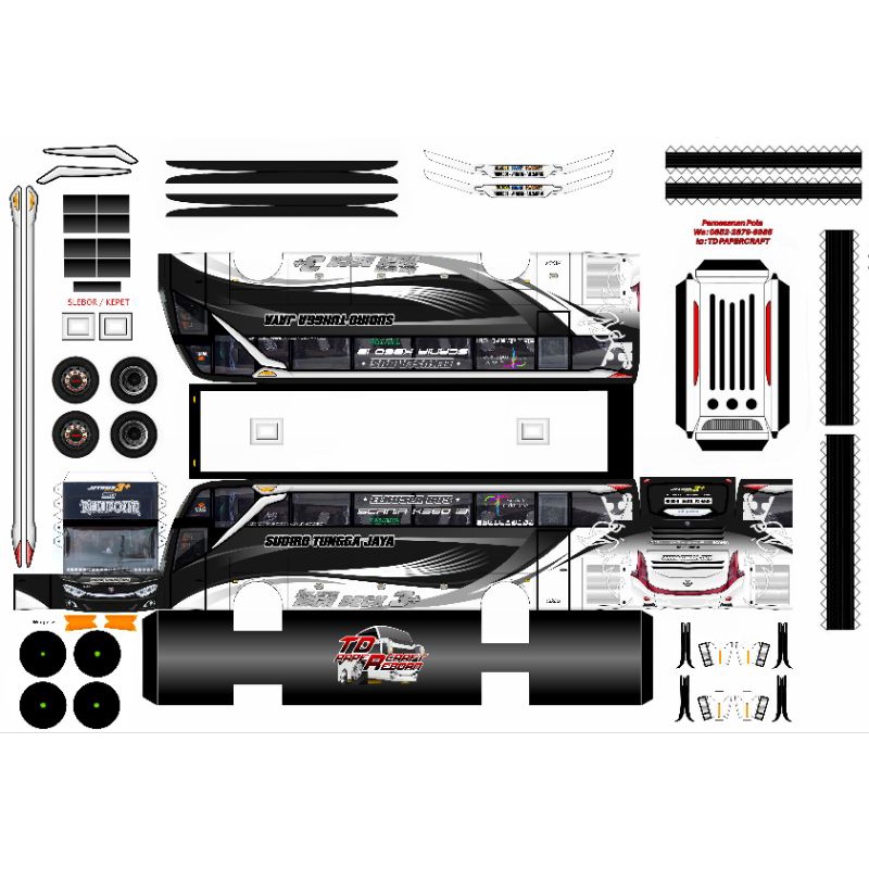 Lembaran Pola PaperCraft Bus STJ RHUDOUR JB3+SHD SKALA 1:50