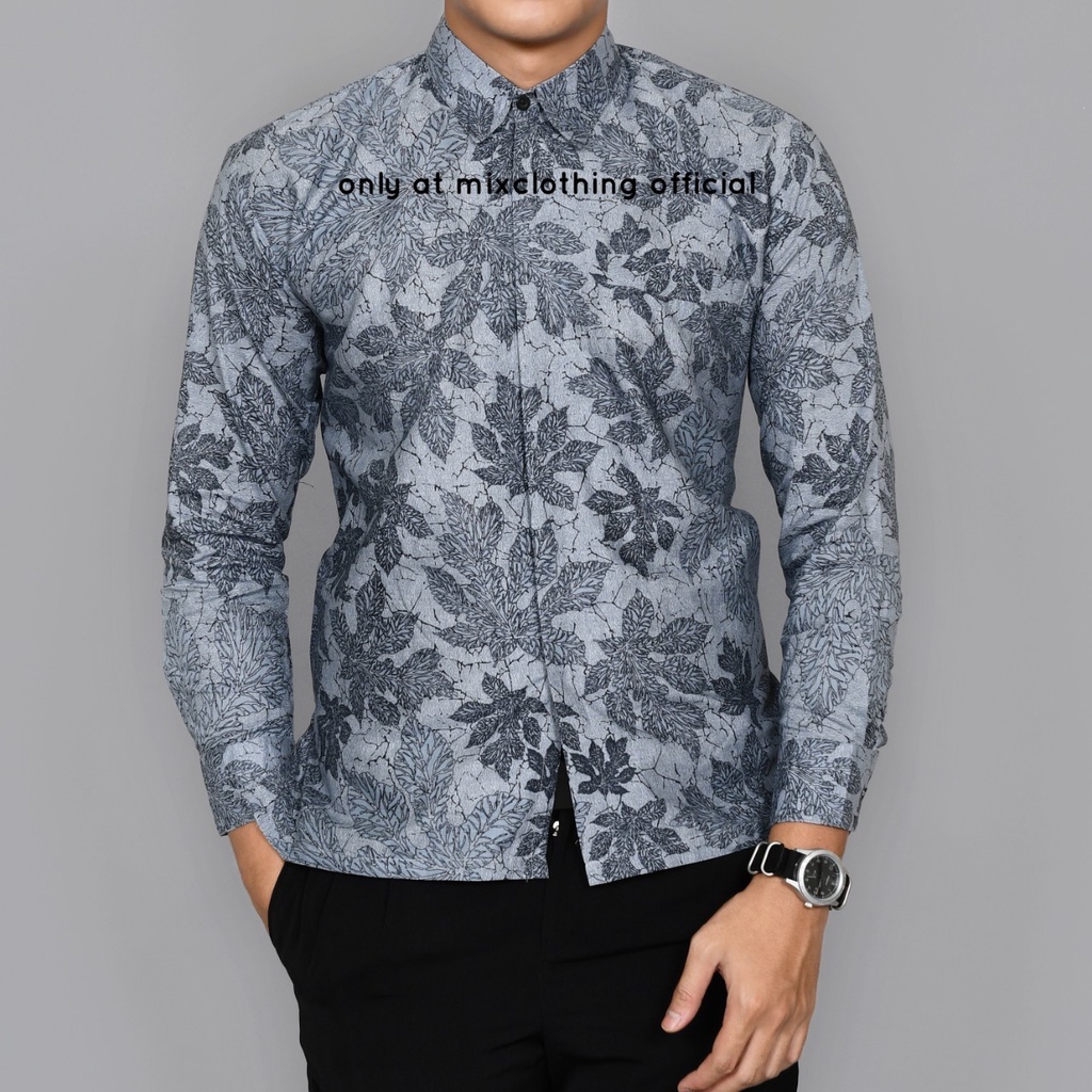 New Premium Baju Kemeja Batik Pria Reguler Fit Lengan Panjang Daun Acung