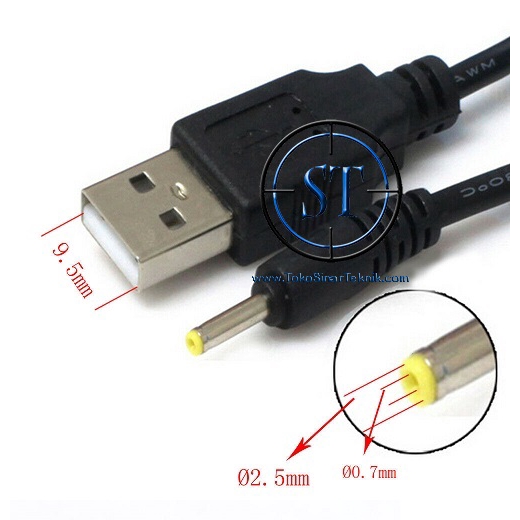 Kabel USB Adapter Charger Power Supply 5-12V 2A 2.5mm x 0.7mm To USB Type A ke Jack Dc