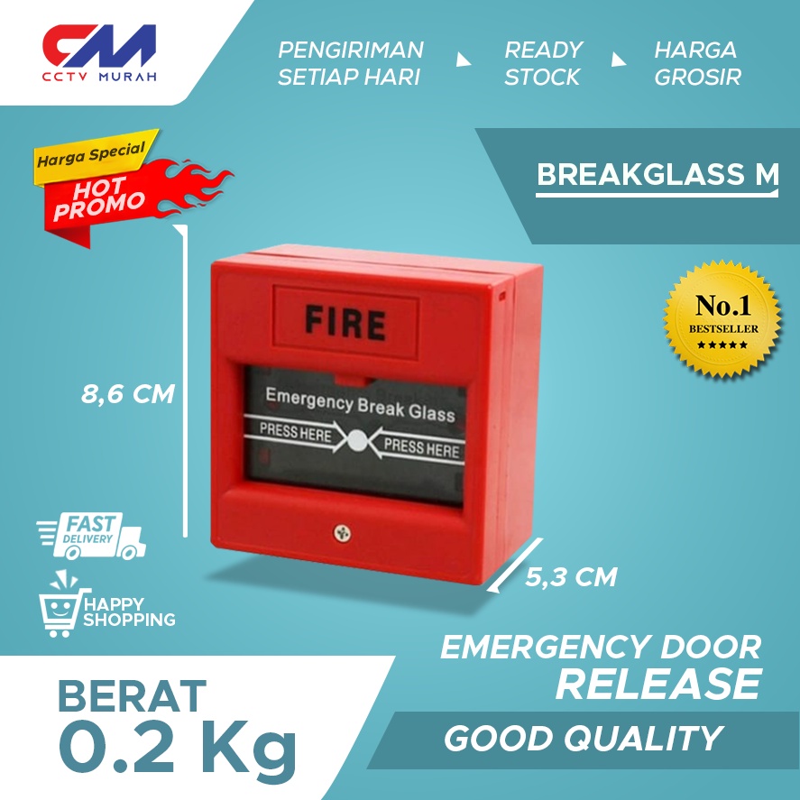 EMERGENCY BREAK GLASS FIRE ALARM SWITCH TOMBOL DARURAT KEBAKARAN