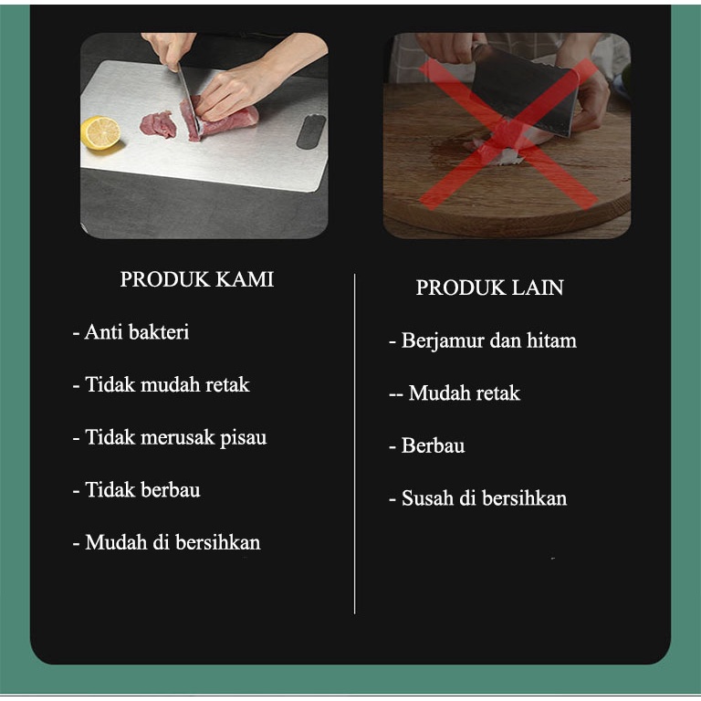 Talenan Anti Bakteri dan Jamur Stainless Steel Cutting Board 304 Papan Potong Sayur Daging Buah Chopping Board Stainless Steel 304 Food Grade Kitchen Tools Premium Tebal