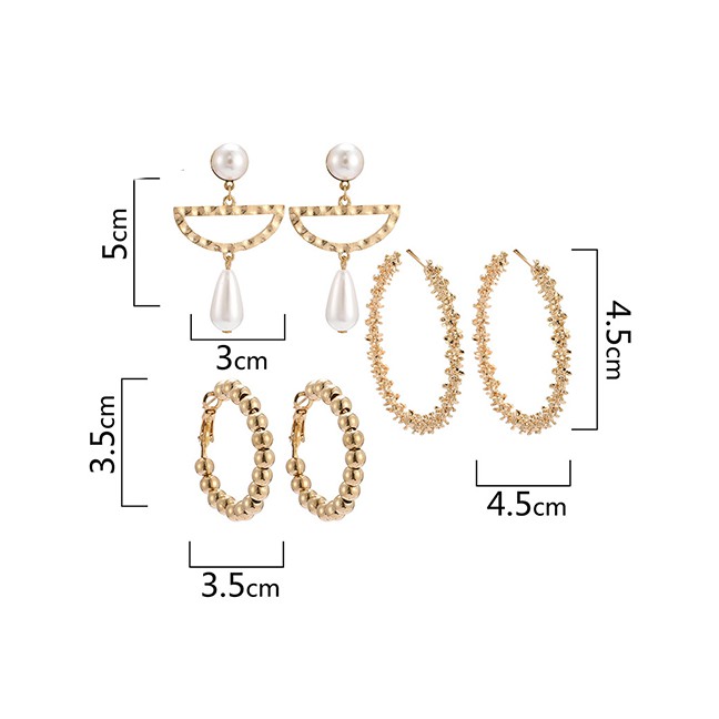 LRC Anting Set Fashion Gold Alloy Irregular Semi-circular Artificial pearl Spiny Round Opening Earri