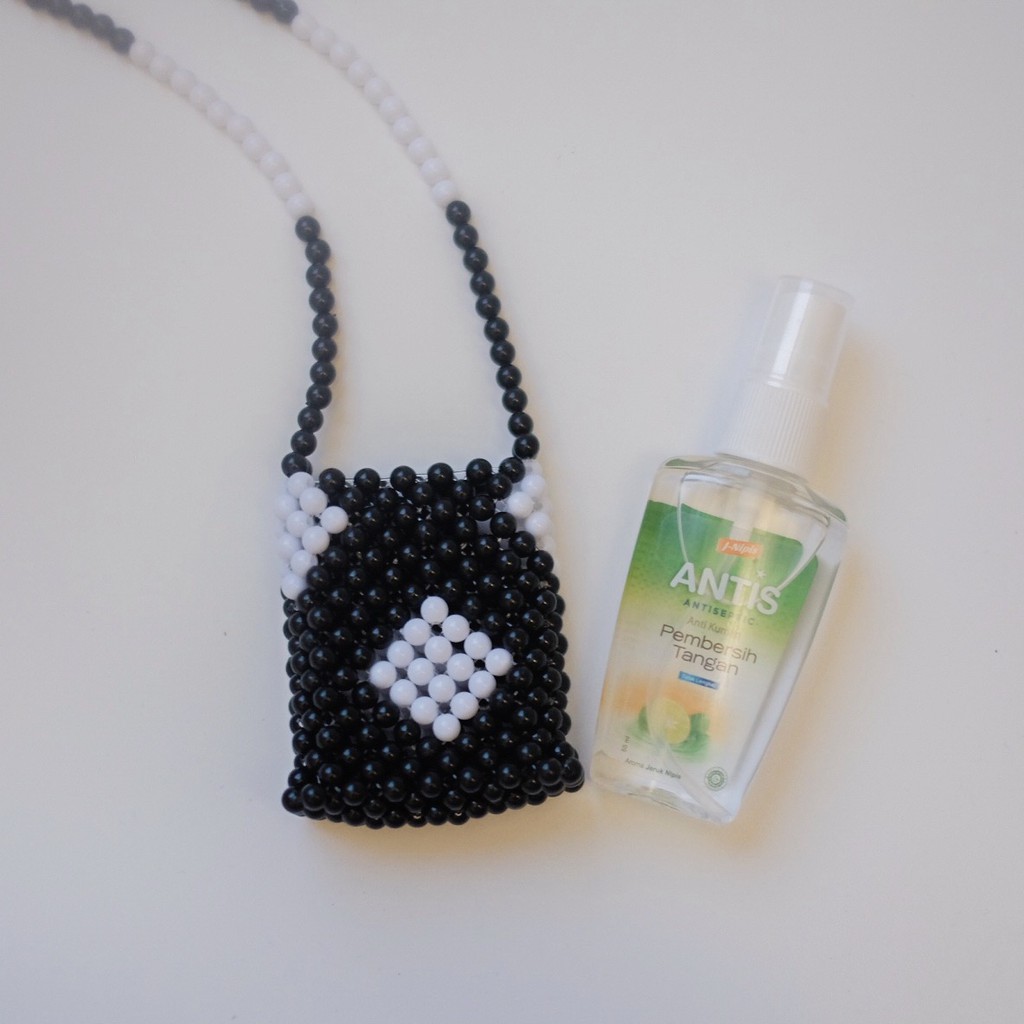 hand sanitizer bag / gantungan box kotak holder beads korean with antis 55ml black diamond