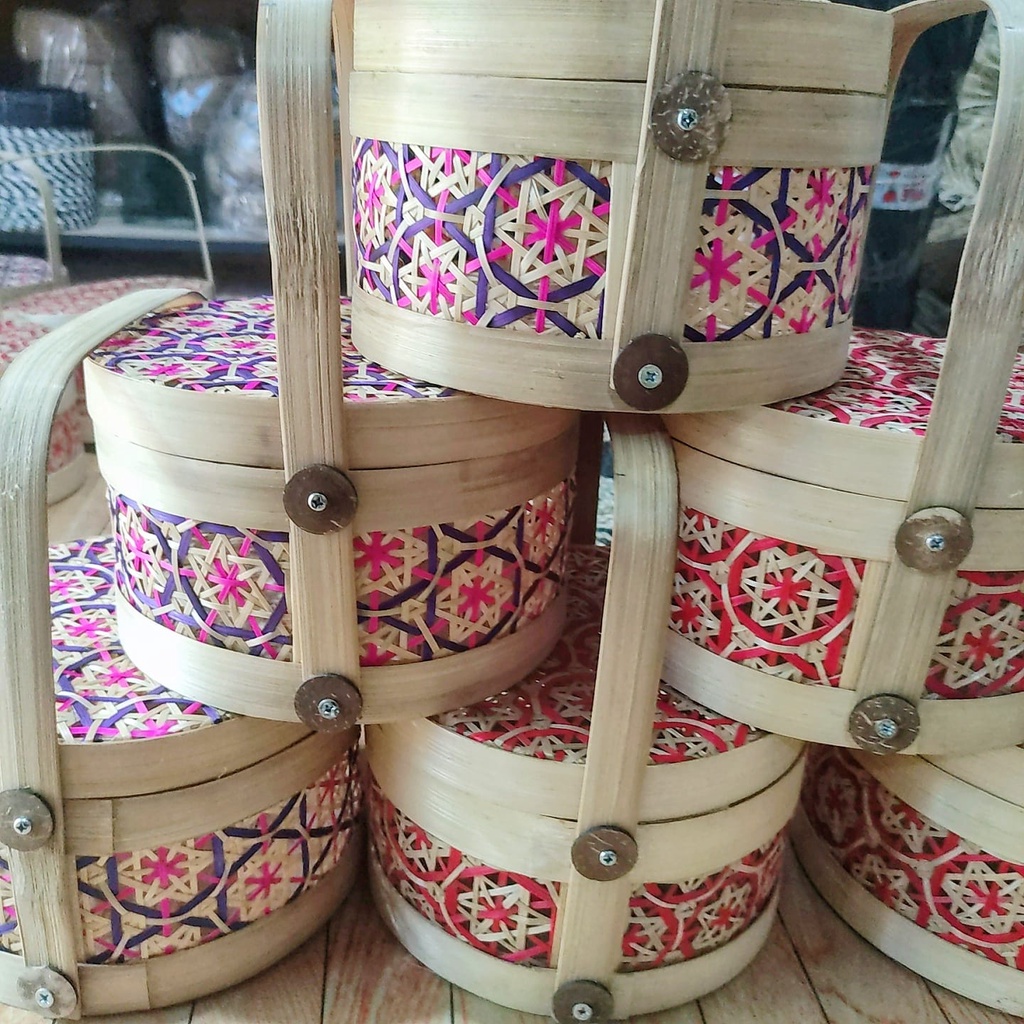 RANTANG BAMBU HAMPERS BULAT D20 MOTIF BATIK TRUNTUM WARNA BEST PRODUCT