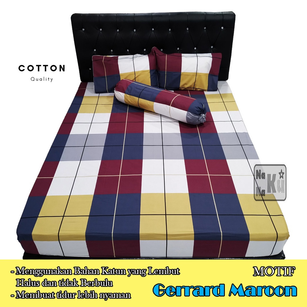 Sprei Set Bahan Katun dengan Sarung Bantal dan Guling - Gerrad Maroon