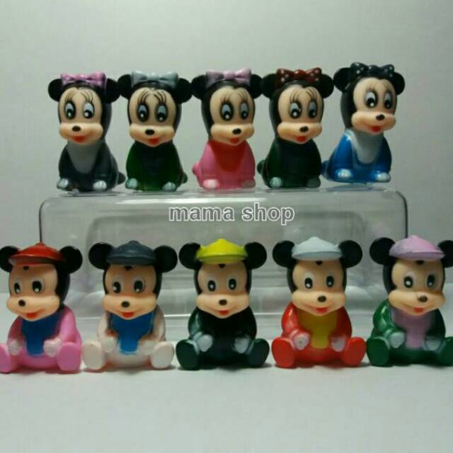 Topper Boneka Hiasan Kue Figure Mickey dan Minnie Baby bahan Karet Import Kualitas bagus