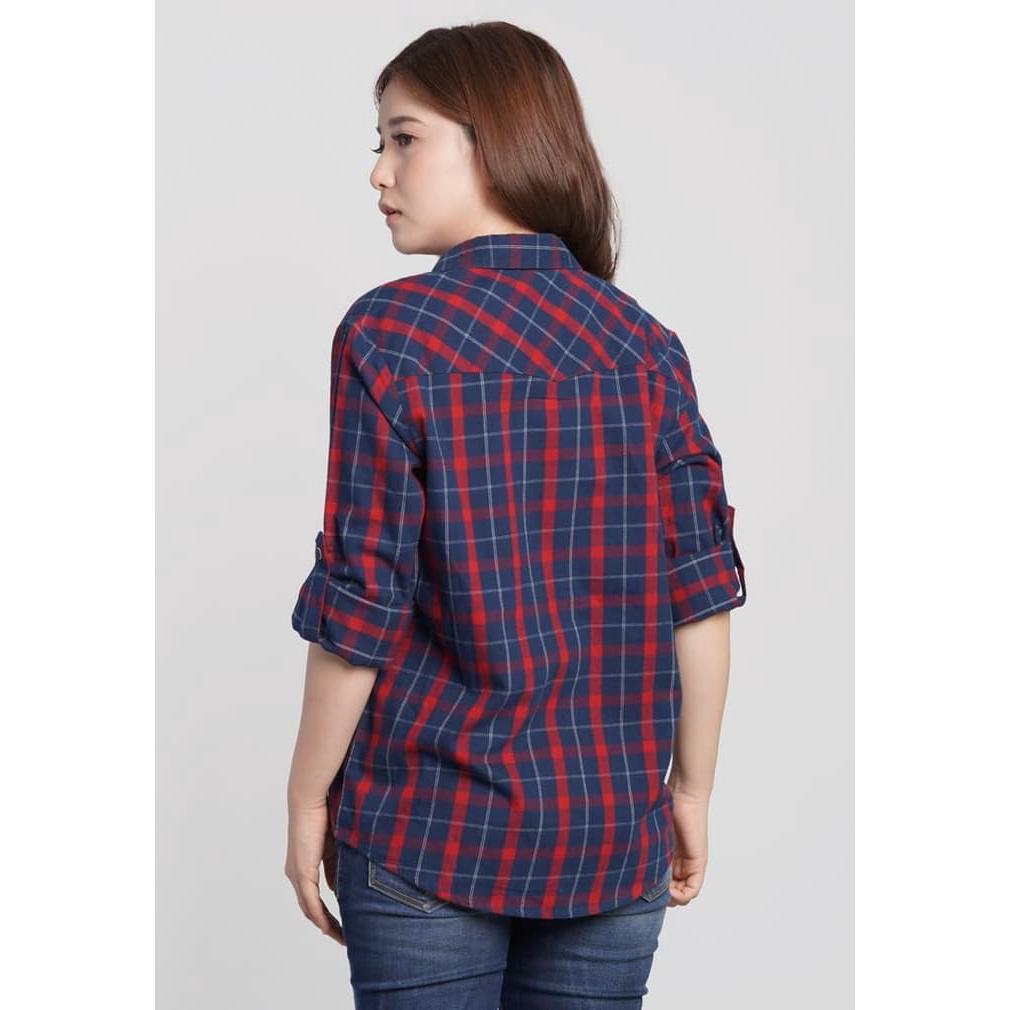 Osella Baju Perempuan Kemeja lengan panjang kotak kotak Osella Baju Perempuan Kemeja lengan panjang kotak kotak