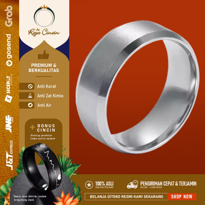 Cincin Titanium Wanita Pria Anti Karat Polos Hitam Perak Emas